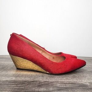 Deesigns by Dee Ocleppo‎ Red Pony Hair Wedge Heels Pointed Toe Shoes Size 8.5